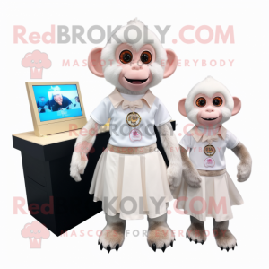Personaje de traje de mascota mono capuchino blanco vestido con una camisa  abotonada y anteojos - Disfraces de mascotas -  Tamaño L  (175-180 CM)