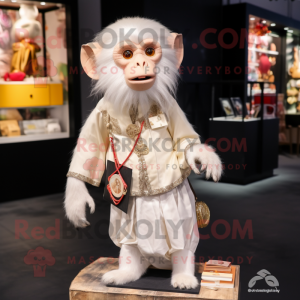 White Capuchin Monkey mascot costume character dressed with a Mini Skirt and Coin purses
