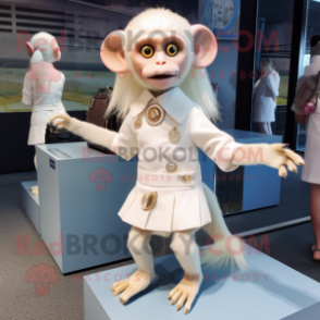 White Capuchin Monkey mascot costume character dressed with a Mini Skirt and Coin purses