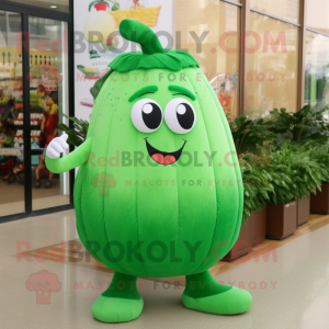 Forest Green Melon mascot costume character dressed with a Mini Dress and Shoe laces