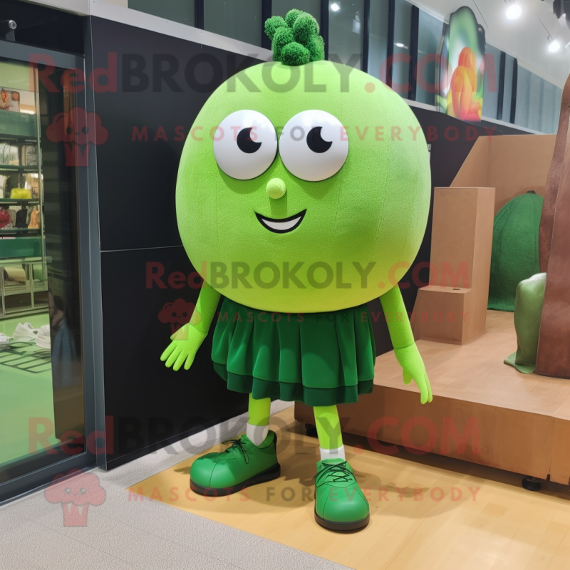 Forest Green Melon mascot costume character dressed with a Mini Dress and Shoe laces Forest Green Melon mascot costume character dressed with a Mini Dress and Shoe laces