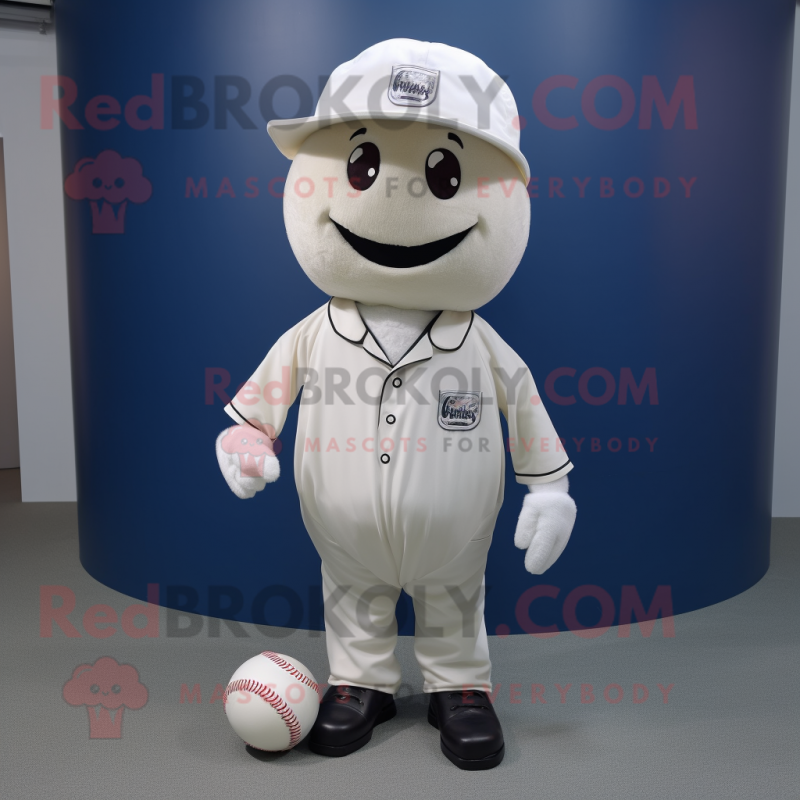 White Baseball Ball mascot costume character dressed with a Waistcoat and Caps White Baseball Ball mascot costume character dressed with a Waistcoat and Caps