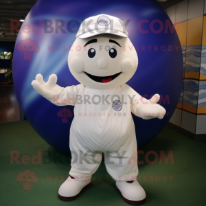 White Baseball Ball mascot costume character dressed with a Waistcoat and Caps