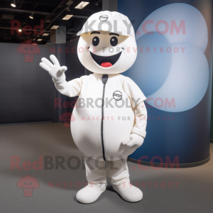 White Baseball Ball mascot costume character dressed with a Waistcoat and Caps