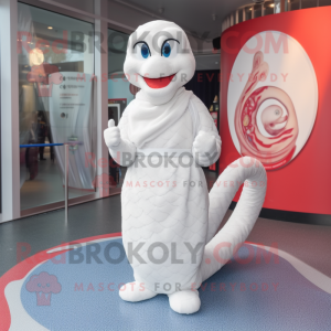 White Snake mascot costume character dressed with a Circle Skirt and Mittens