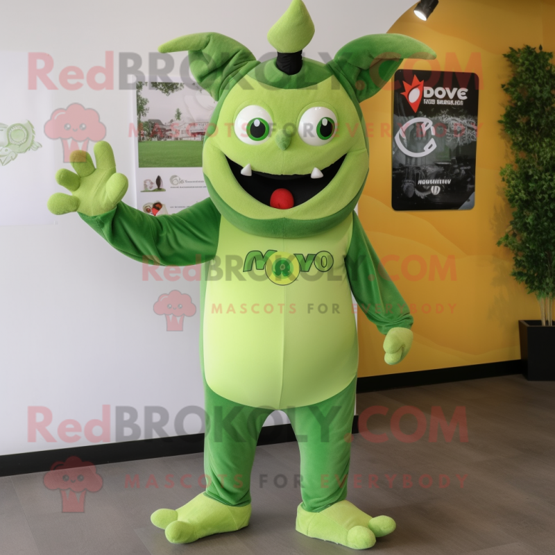 Olive Devil mascot costume character dressed with a Polo Shirt and Shoe clips