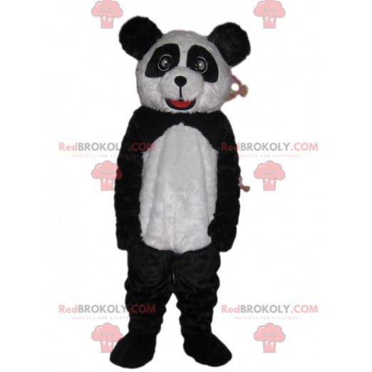 Mascotte panda in bianco e nero con begli occhi e un bel