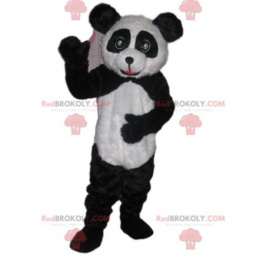 Mascotte panda in bianco e nero con begli occhi e un bel