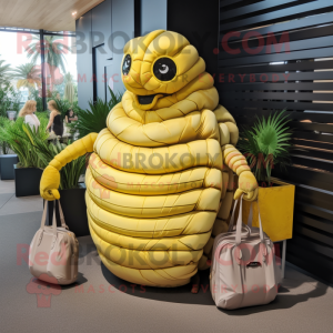 Yellow Trilobite mascot costume character dressed with a Maxi Dress and Handbags