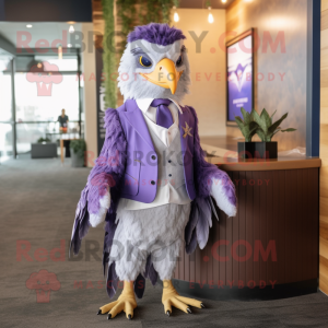 Lavender Falcon mascot costume character dressed with a Blazer and Ties