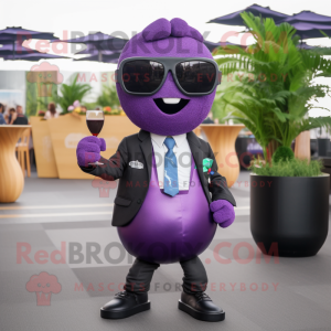 Purple Grape mascot costume character dressed with a Blazer and Sunglasses