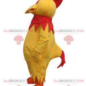 Gul kycklingmaskot med en röd krön - Redbrokoly.com