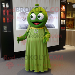 Olive Ghost mascot costume character dressed with a Midi Dress and Bracelet watches