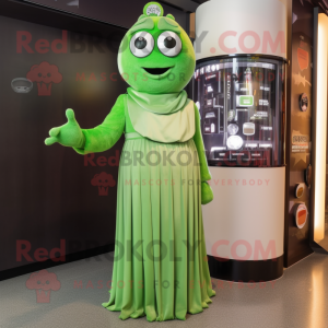 Olive Ghost mascot costume character dressed with a Midi Dress and Bracelet watches