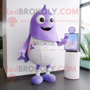 Lavender Stingray mascot costume character dressed with a Long Sleeve Tee and Smartwatches