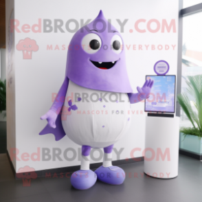 Lavender Stingray mascot costume character dressed with a Long Sleeve Tee and Smartwatches