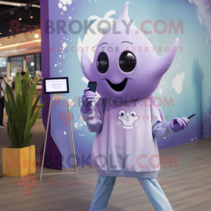 Lavender Stingray mascot costume character dressed with a Long Sleeve Tee and Smartwatches