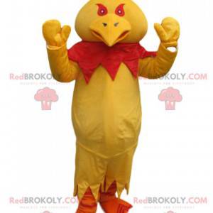 Gul kycklingmaskot med en röd krön - Redbrokoly.com