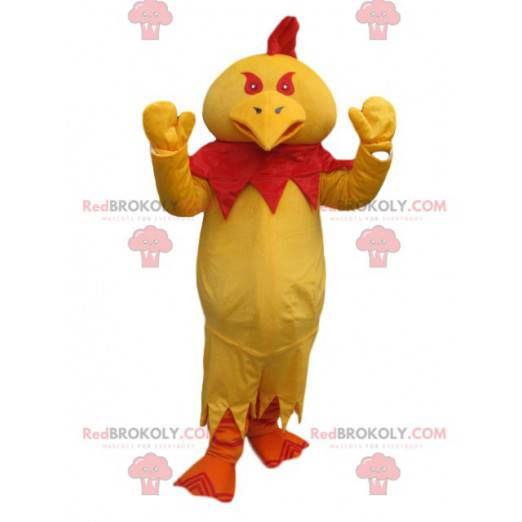 Mascotte di pollo giallo con una cresta rossa - Redbrokoly.com