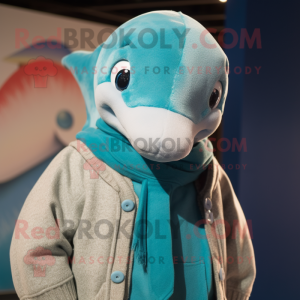 Cyan Dolphin maskot kostume...