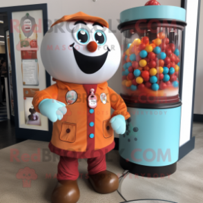 Rust Gumball Machine mascot costume character dressed with a Poplin Shirt and Handbags