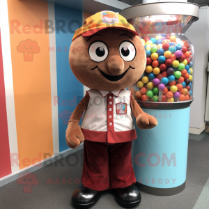 Rust Gumball Machine mascot costume character dressed with a Poplin Shirt and Handbags