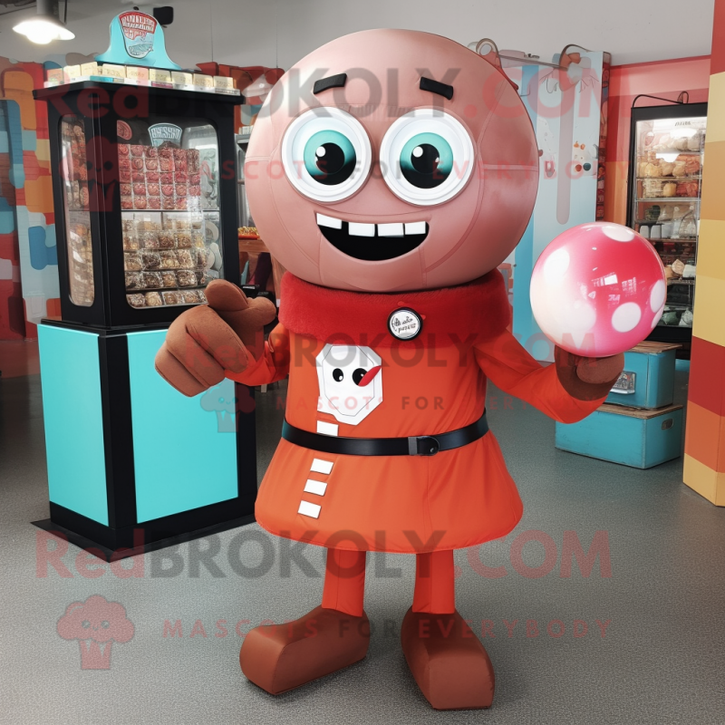 Rust Gumball Machine mascot costume character dressed with a Poplin Shirt and Handbags