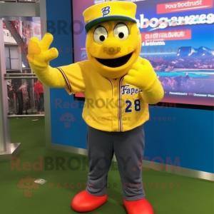 Yellow Baseball Glove mascot costume character dressed with a Jeggings and Headbands