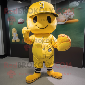 Yellow Baseball Glove mascot costume character dressed with a Jeggings and Headbands