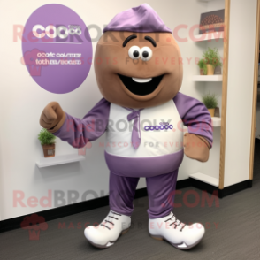 Lavender Chocolates mascot costume character dressed with a Joggers and Lapel pins