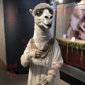 Gray Camel mascot costume character dressed with a Wedding Dress and Bracelets