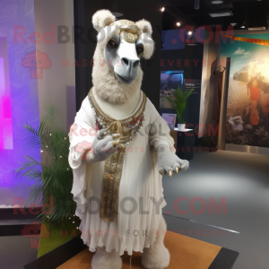 Gray Camel mascot costume character dressed with a Wedding Dress and Bracelets