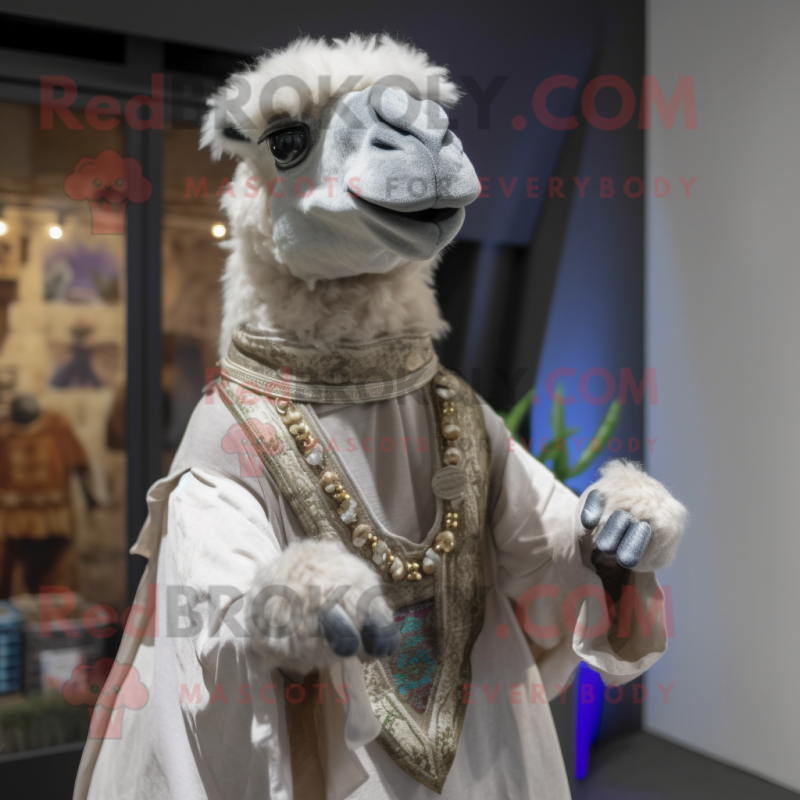 Gray Camel mascot costume character dressed with a Wedding Dress and Bracelets Gray Camel mascot costume character dressed with a Wedding Dress and Bracelets