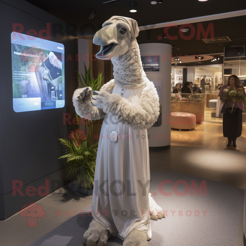 Gray Camel mascot costume character dressed with a Wedding Dress and Bracelets Gray Camel mascot costume character dressed with a Wedding Dress and Bracelets