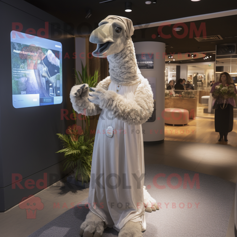 Gray Camel mascot costume character dressed with a Wedding Dress and Bracelets