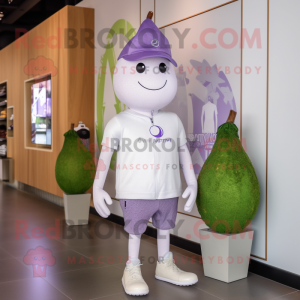 Lavender Pear mascot costume character dressed with a Joggers and Caps