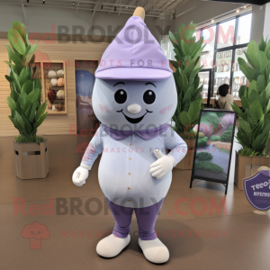 Lavender Pear mascot costume character dressed with a Joggers and Caps