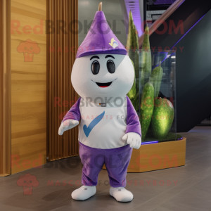 Lavender Pear mascot costume character dressed with a Joggers and Caps