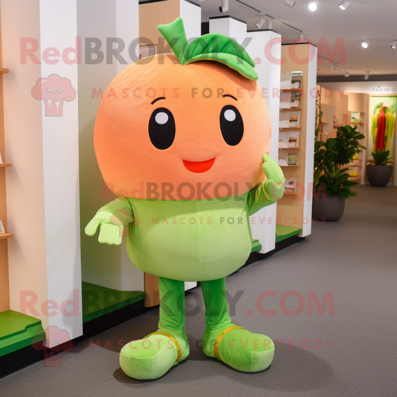 Peach Celery mascot costume character dressed with a Bootcut Jeans and Anklets Peach Celery mascot costume character dressed with a Bootcut Jeans and Anklets