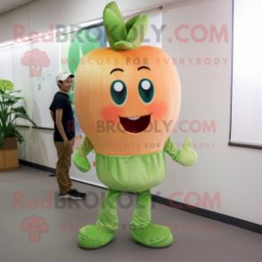 Peach Celery mascot costume character dressed with a Bootcut Jeans and Anklets