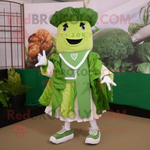 Green Caesar Salad mascot costume character dressed with a Cover-up and Shoe clips