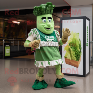 Green Caesar Salad mascot costume character dressed with a Cover-up and Shoe clips