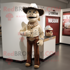 Cream Cowboy mascot costume character dressed with a V-Neck Tee and Earrings