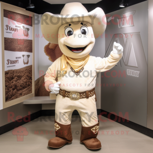 Cream Cowboy mascot costume character dressed with a V-Neck Tee and Earrings