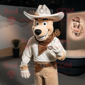 Cream Cowboy mascot costume character dressed with a V-Neck Tee and Earrings