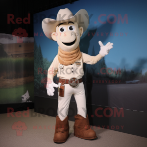Cream Cowboy mascot costume character dressed with a V-Neck Tee and Earrings