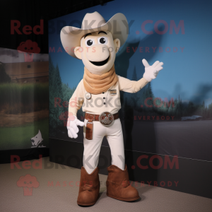 Creme cowboy maskot kostume...