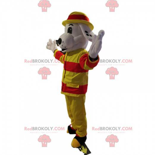 Hvit hundemaskot i brannmannantrekk - Redbrokoly.com