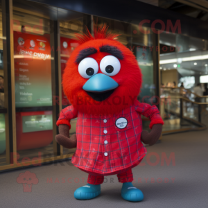 Red Kiwi mascot costume character dressed with a Button-Up Shirt and Anklets