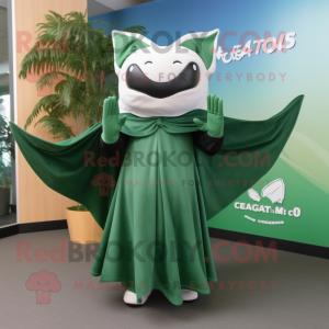 Forest Green Manta Ray mascot costume character dressed with a Culottes and Gloves